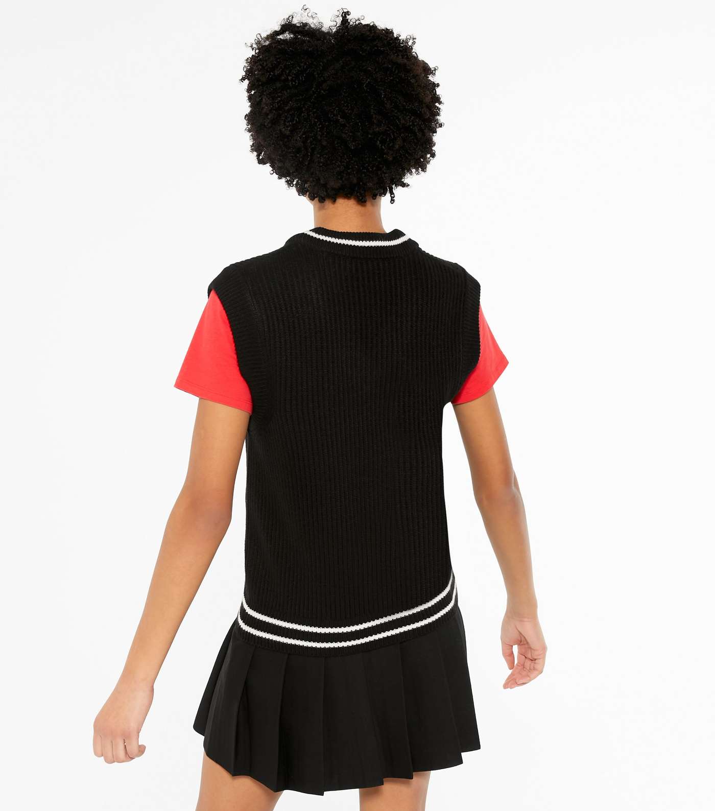 Black Stripe Ribbed Knit Vest Jumper Image 3
