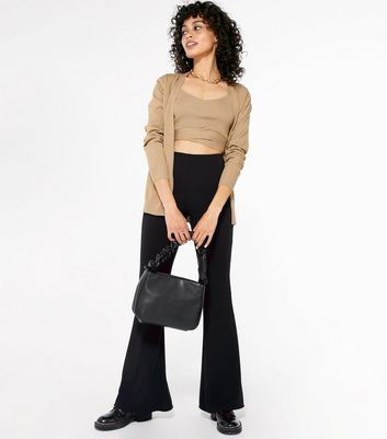 Brown Abstract Flared Trousers  New Look