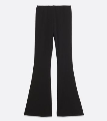Image of Black Ribbed Flared Trousers New Look