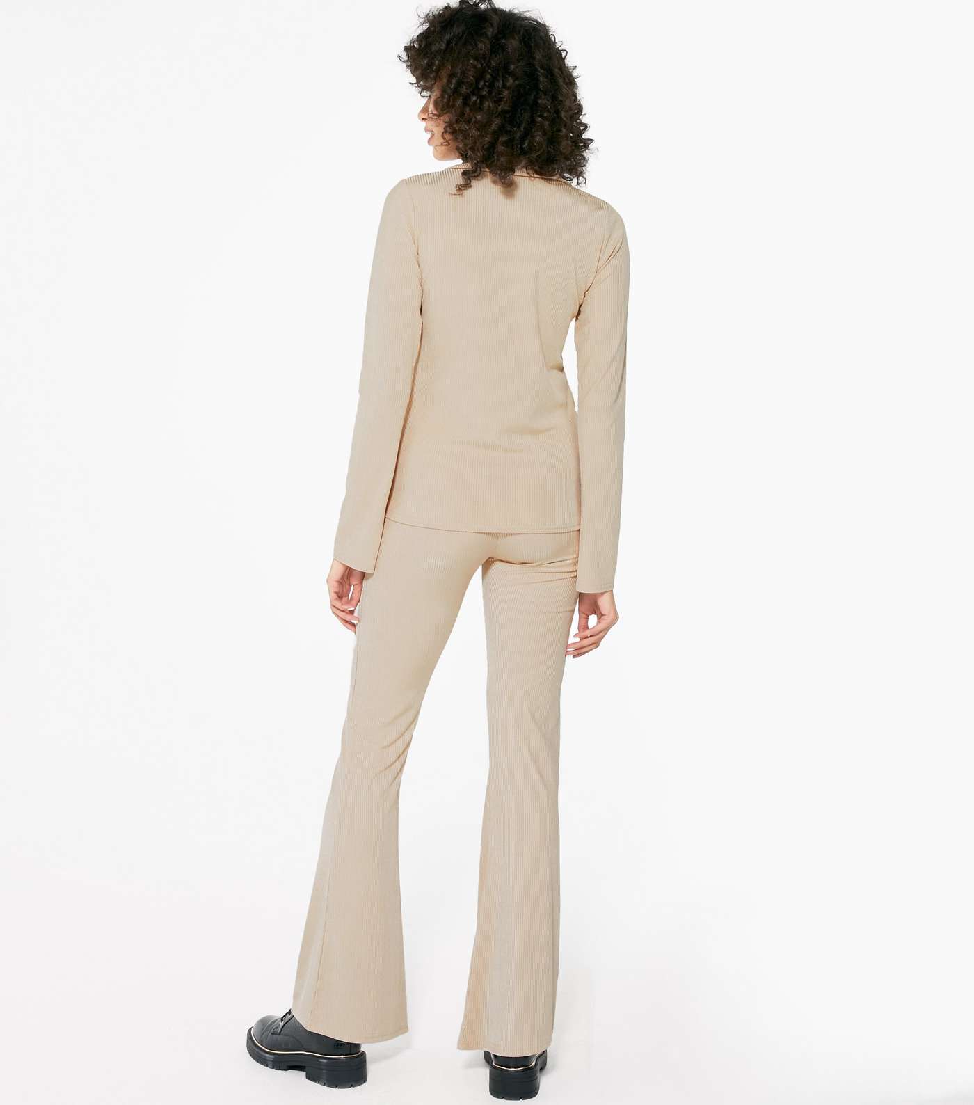 Camel Ribbed Button Front Shirt  Image 3