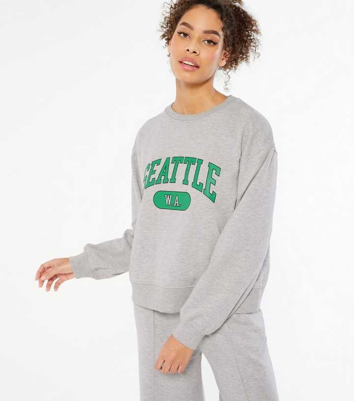 New Look seattle logo cuffed track pants in mid grey