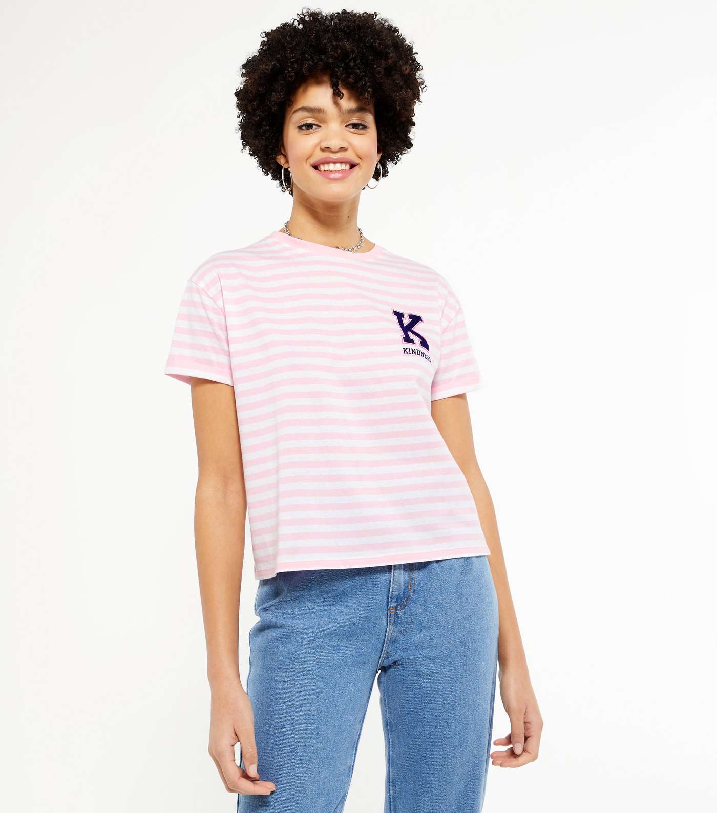 Pink Stripe Kindness Varsity Logo Boxy T-Shirt 