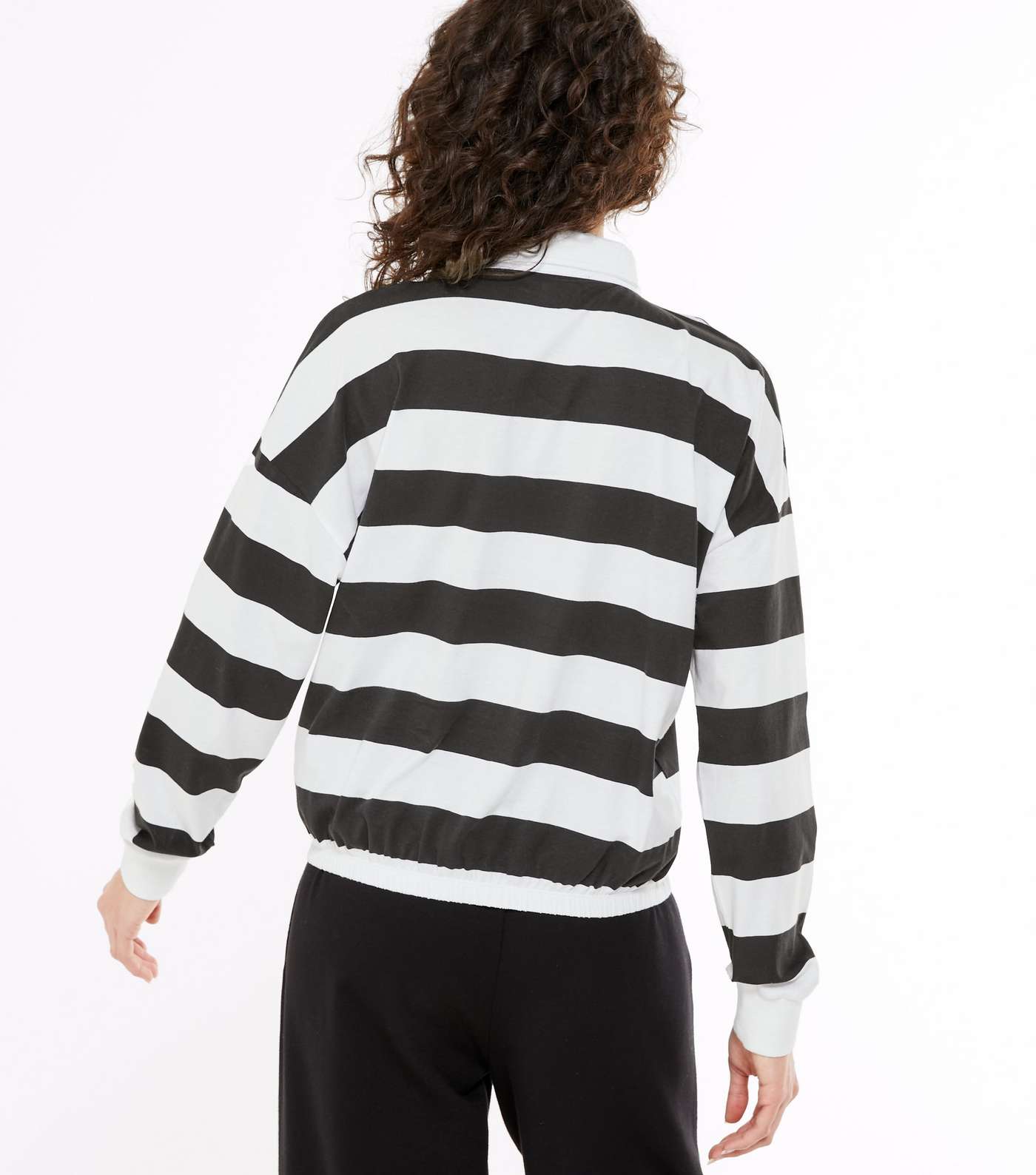 Black Stripe Heart Embroidered Rugby Top  Image 3