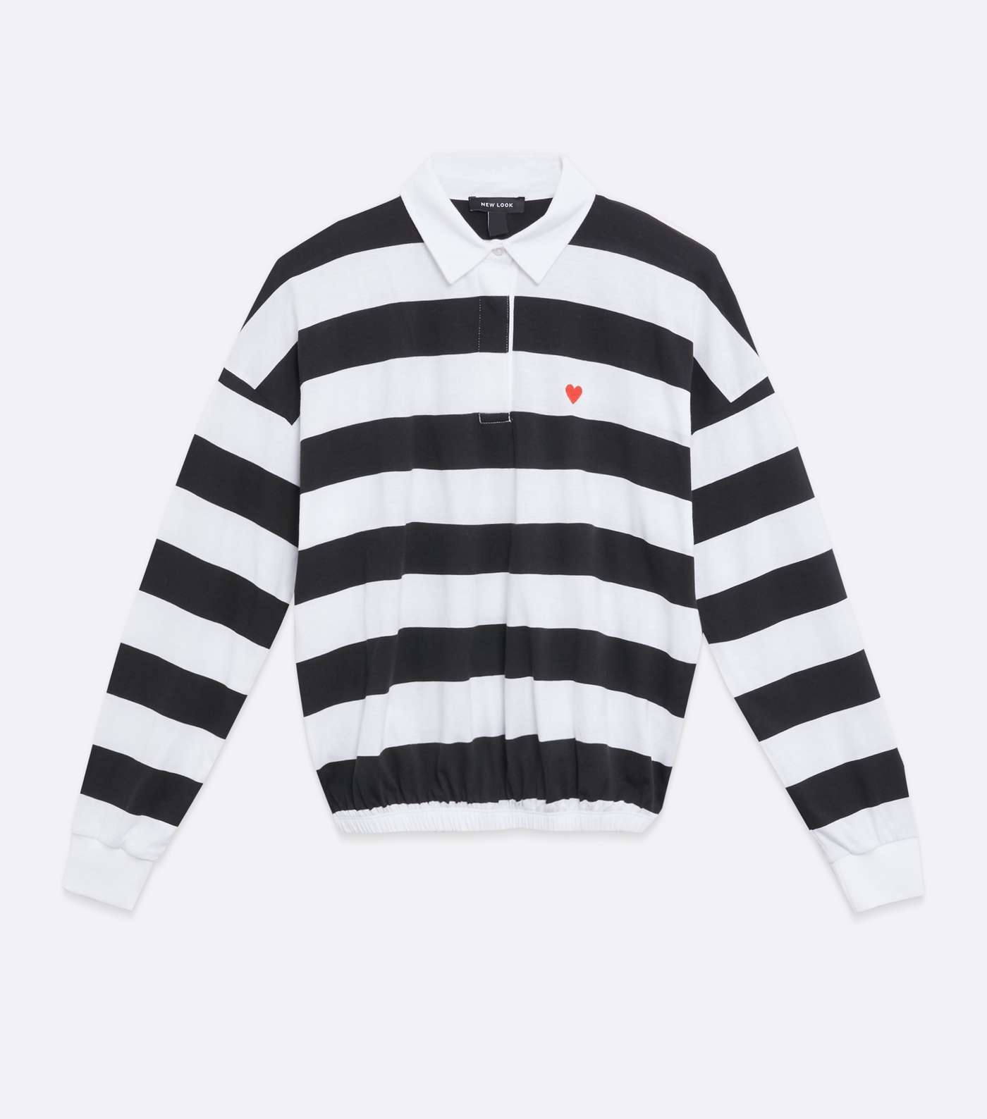 Black Stripe Heart Embroidered Rugby Top  Image 5