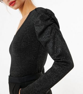Black Glitter Puff Sleeve Jumper 