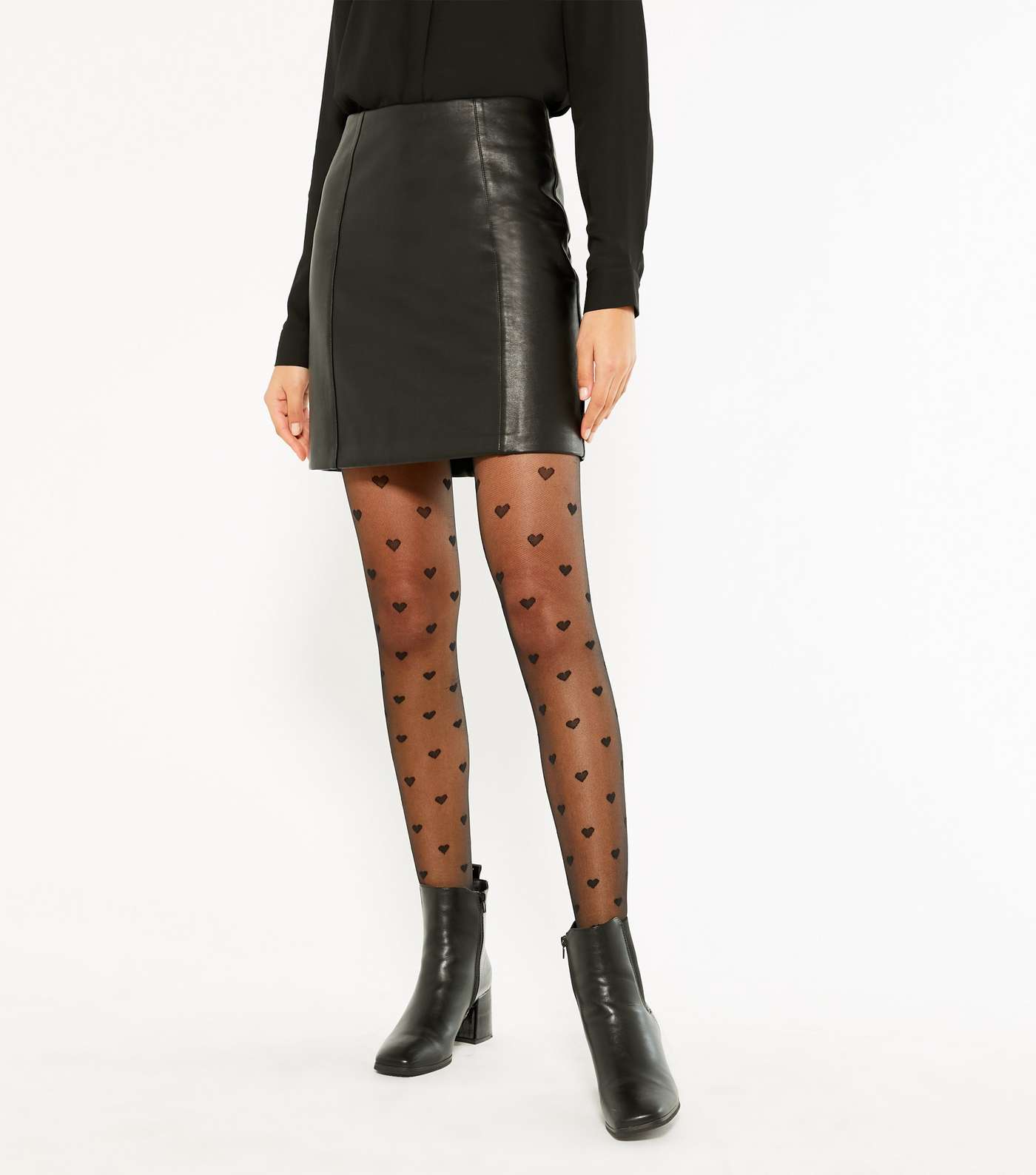 Tall Black Leather-Look Mini Skirt Image 2
