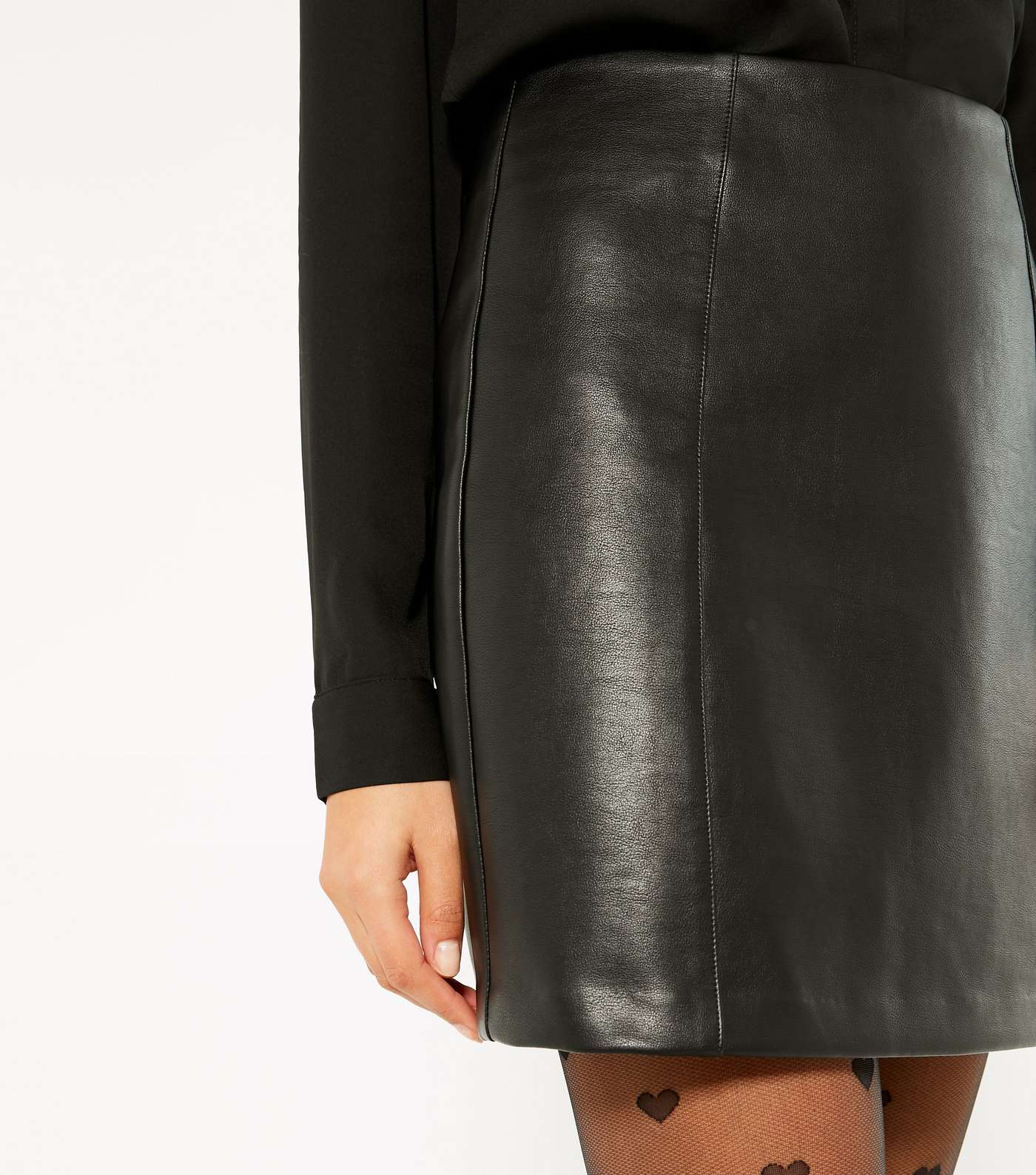 Tall Black Leather-Look Mini Skirt Image 4