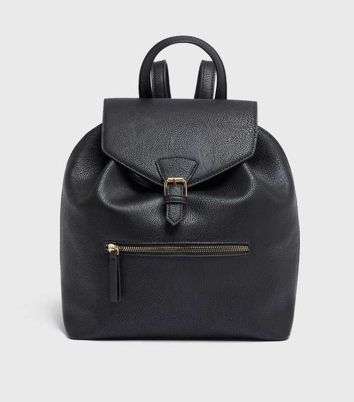 Black Leather-Look Drawstring Backpack