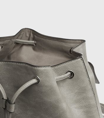 Grey Leather-Look Drawstring Backpack | New Look