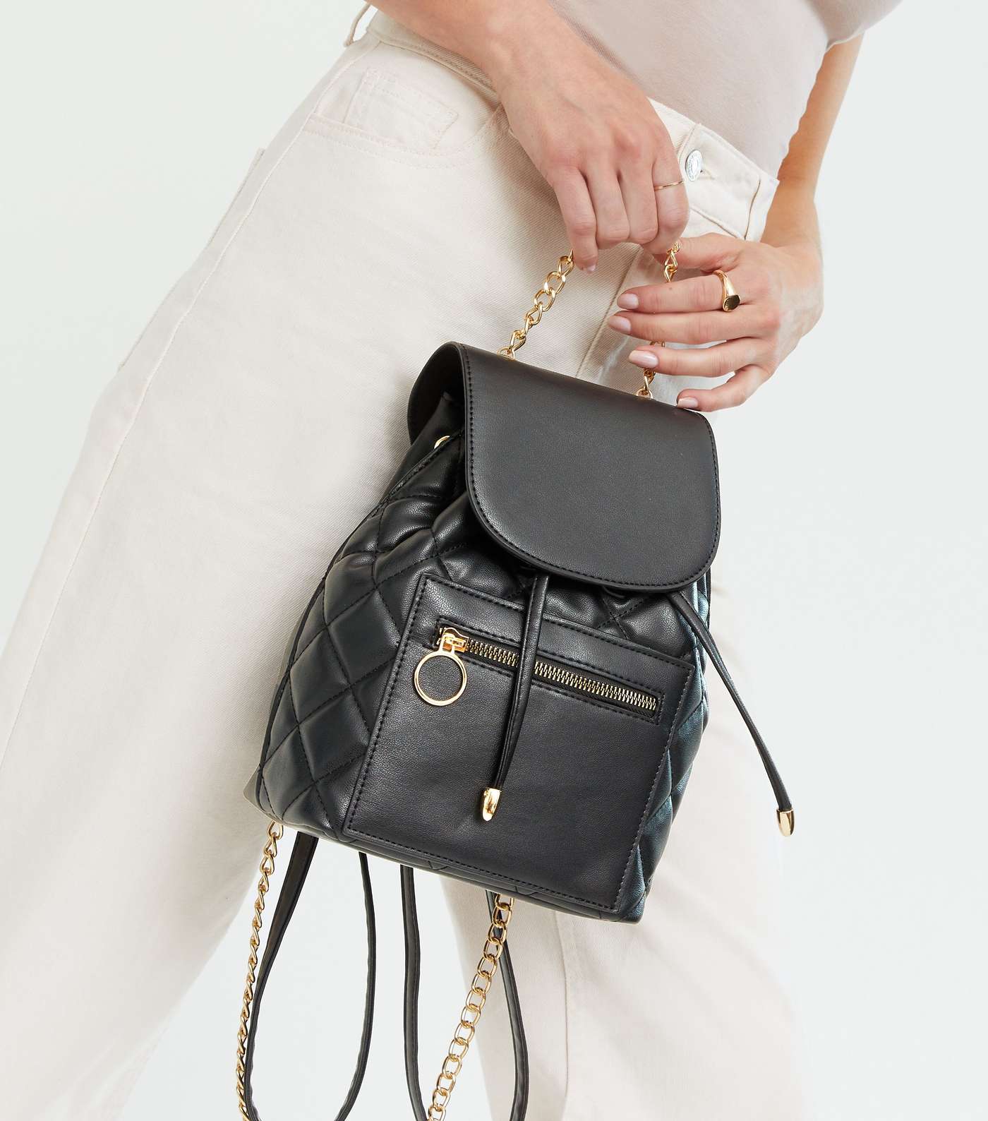 Black Leather-Look Quilted Backpack Image 2