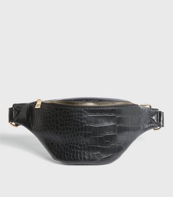 Black Faux Croc Bum Bag