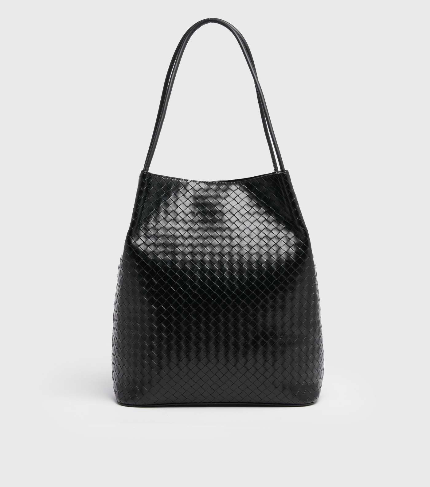Black Leather-Look Woven Tote Bag