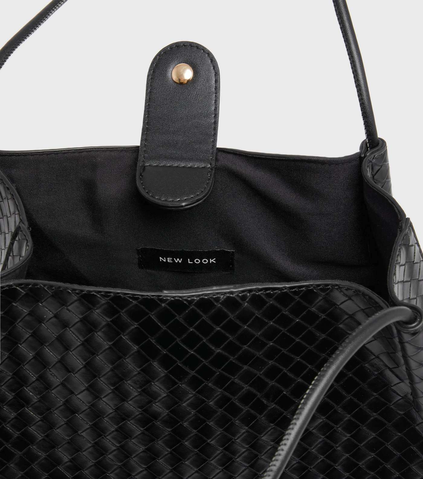 Black Leather-Look Woven Tote Bag Image 3