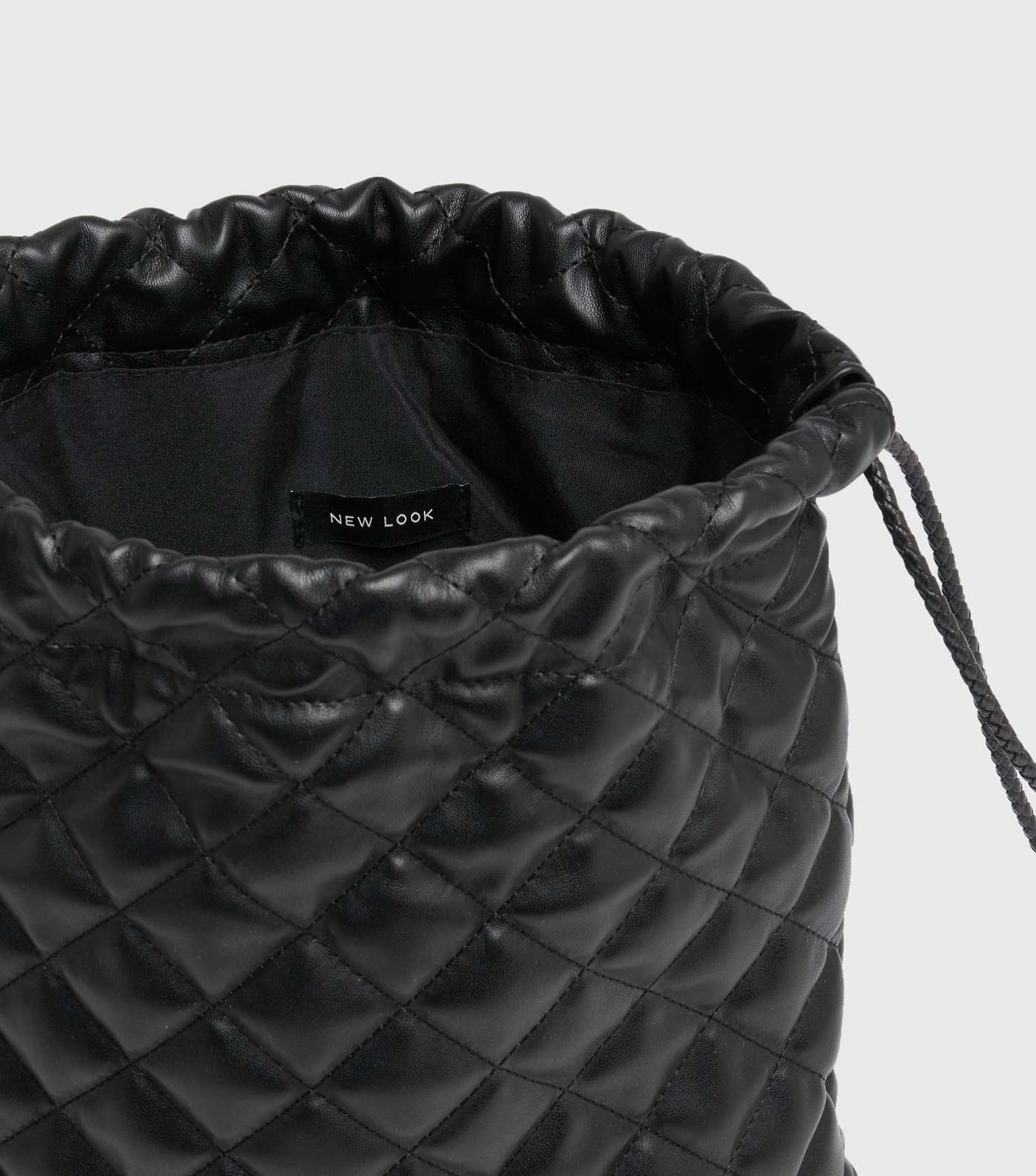 Black Leather-Look Quilted Drawstring Backpack Image 3