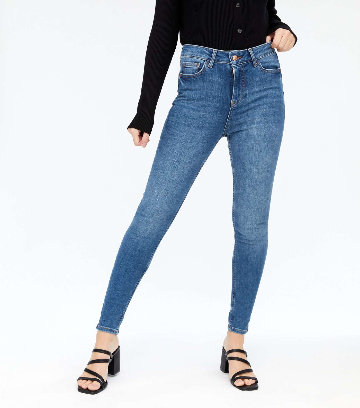 Petite Blue Mid Wash 'Lift & Shape' Jenna Skinny Jeans Image 2