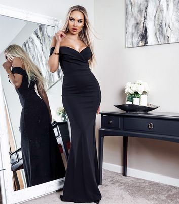 black bardot prom dress