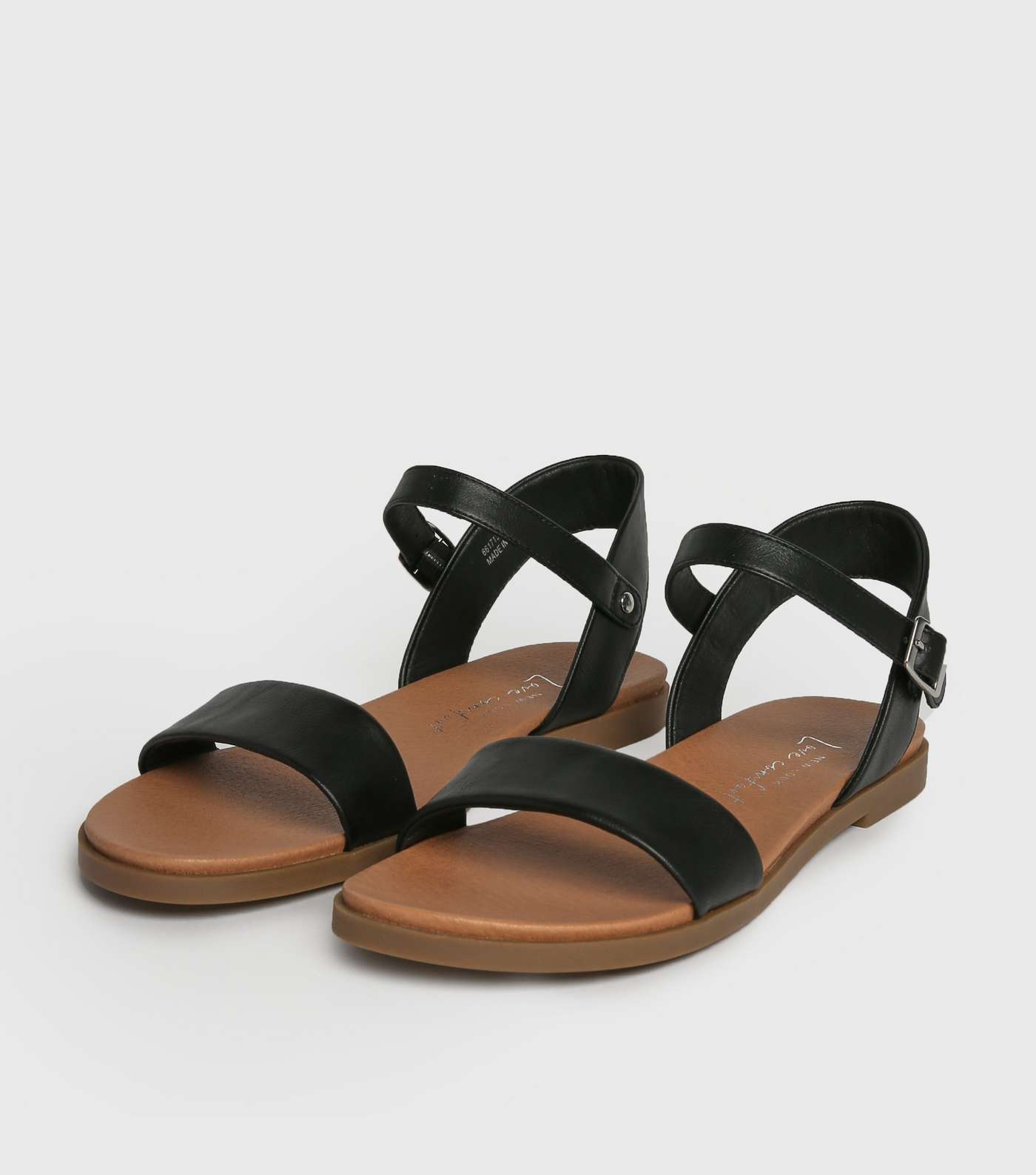 Black Leather-Look Flat Footbed Sandals
