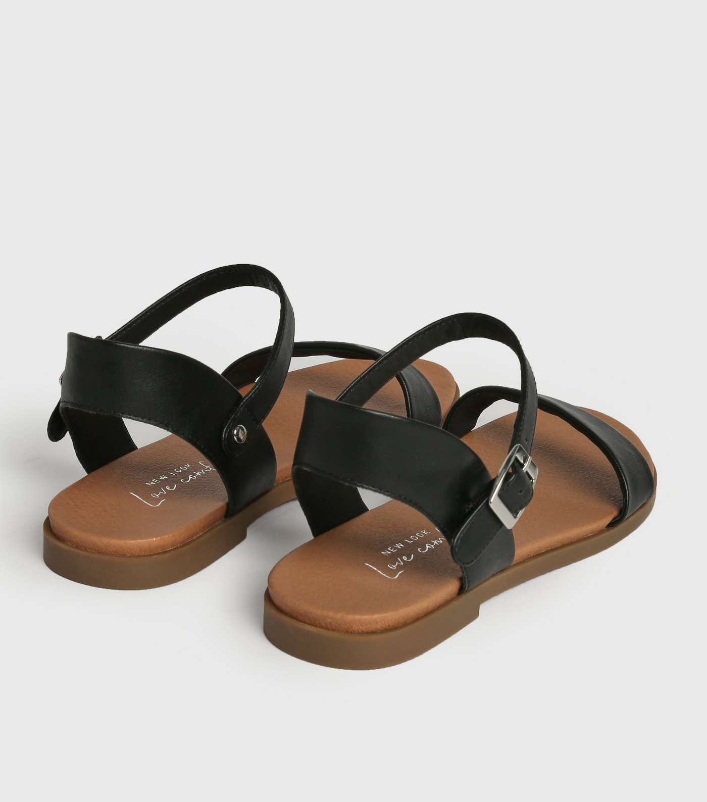 Black Leather-Look Flat Footbed Sandals Image 3