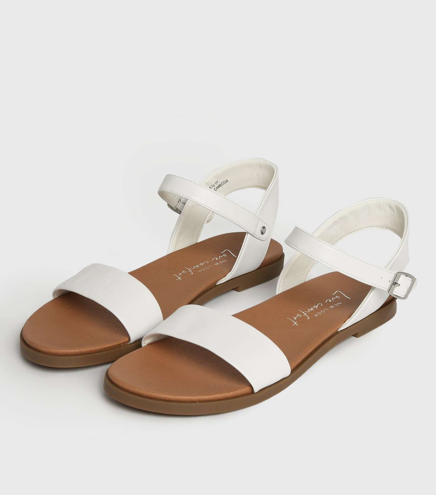 White Leather-Look Flat Footbed Sandals