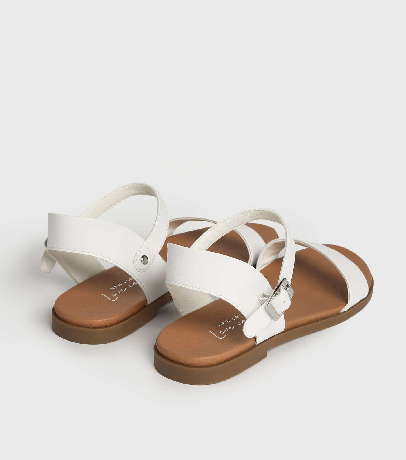 White Leather-Look Flat Footbed Sandals Image 3