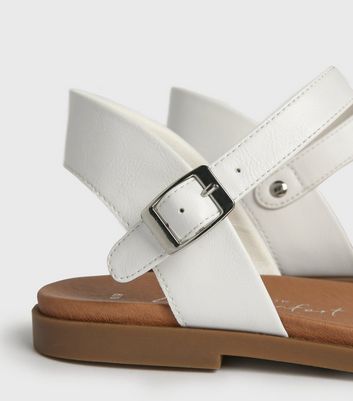 White Leather Look Flat Footbed Sandals New Look