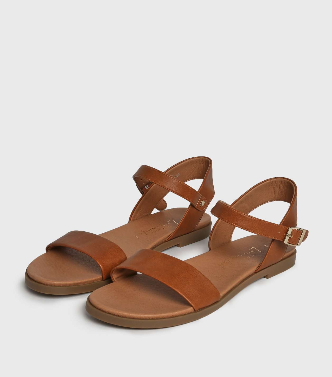 Tan Leather-Look Flat Footbed Sandals