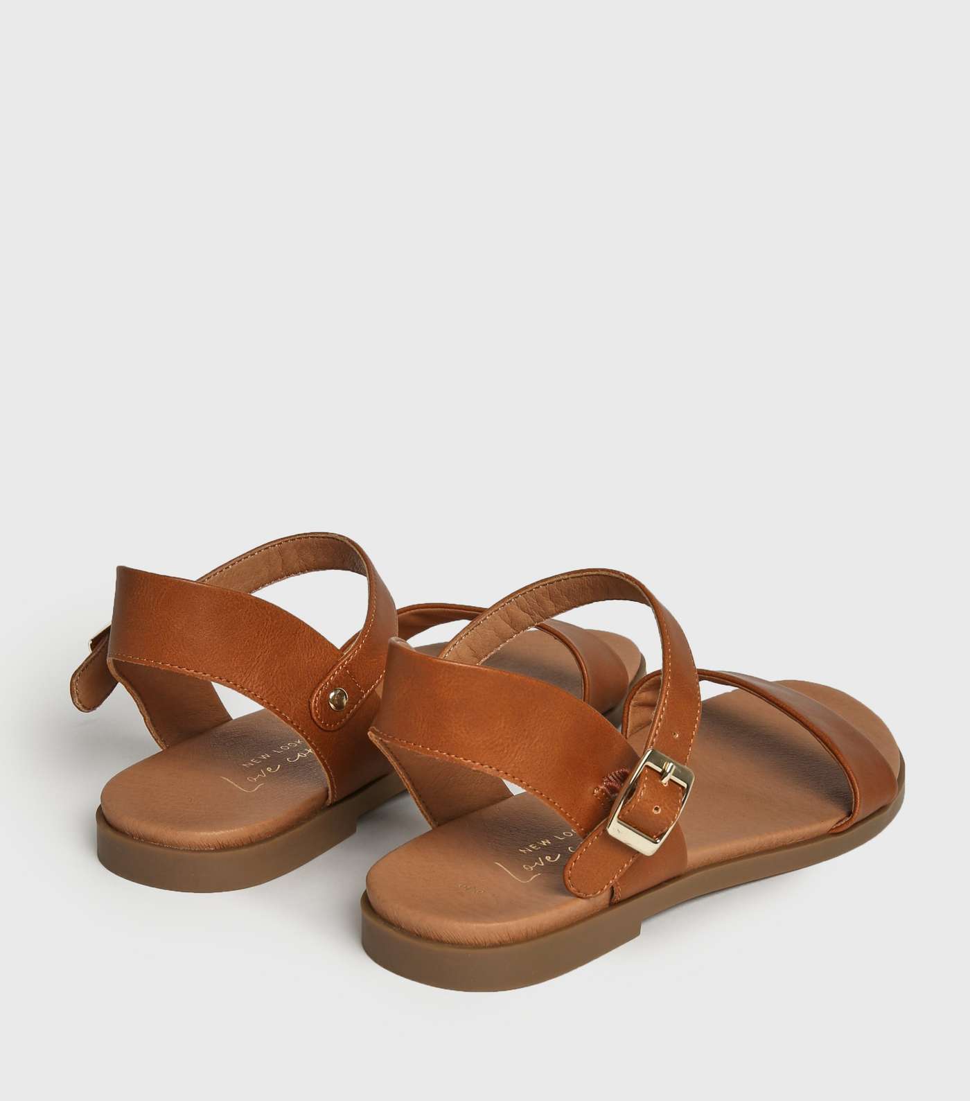 Tan Leather-Look Flat Footbed Sandals Image 3