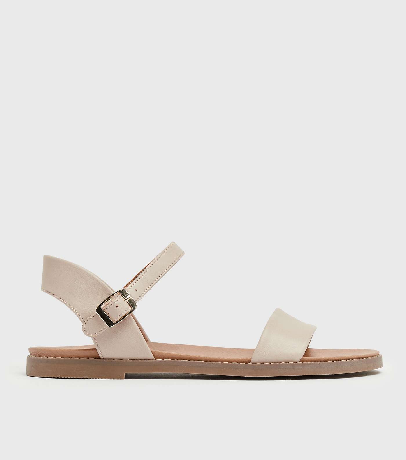 Cream Leather-Look Flat Footbed Sandals