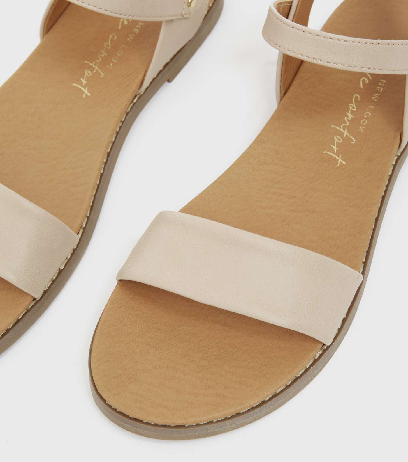 Cream Leather-Look Flat Footbed Sandals Image 3