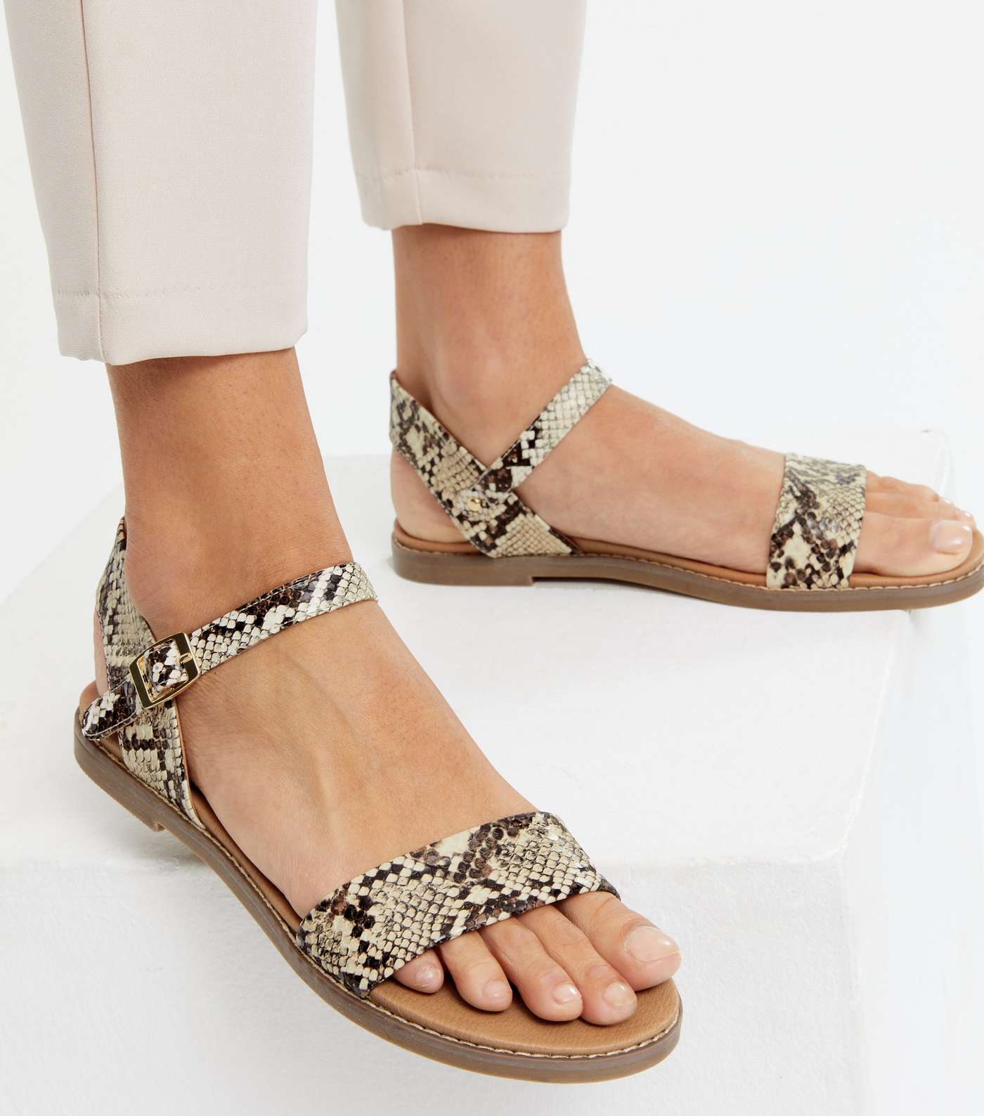 Stone Faux Snake Flat Footbed Sandals Image 2