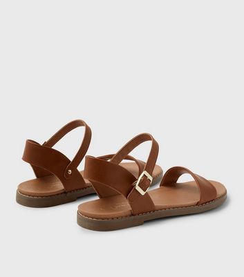 Tan Leather Look Flat Footbed Sandals New Look