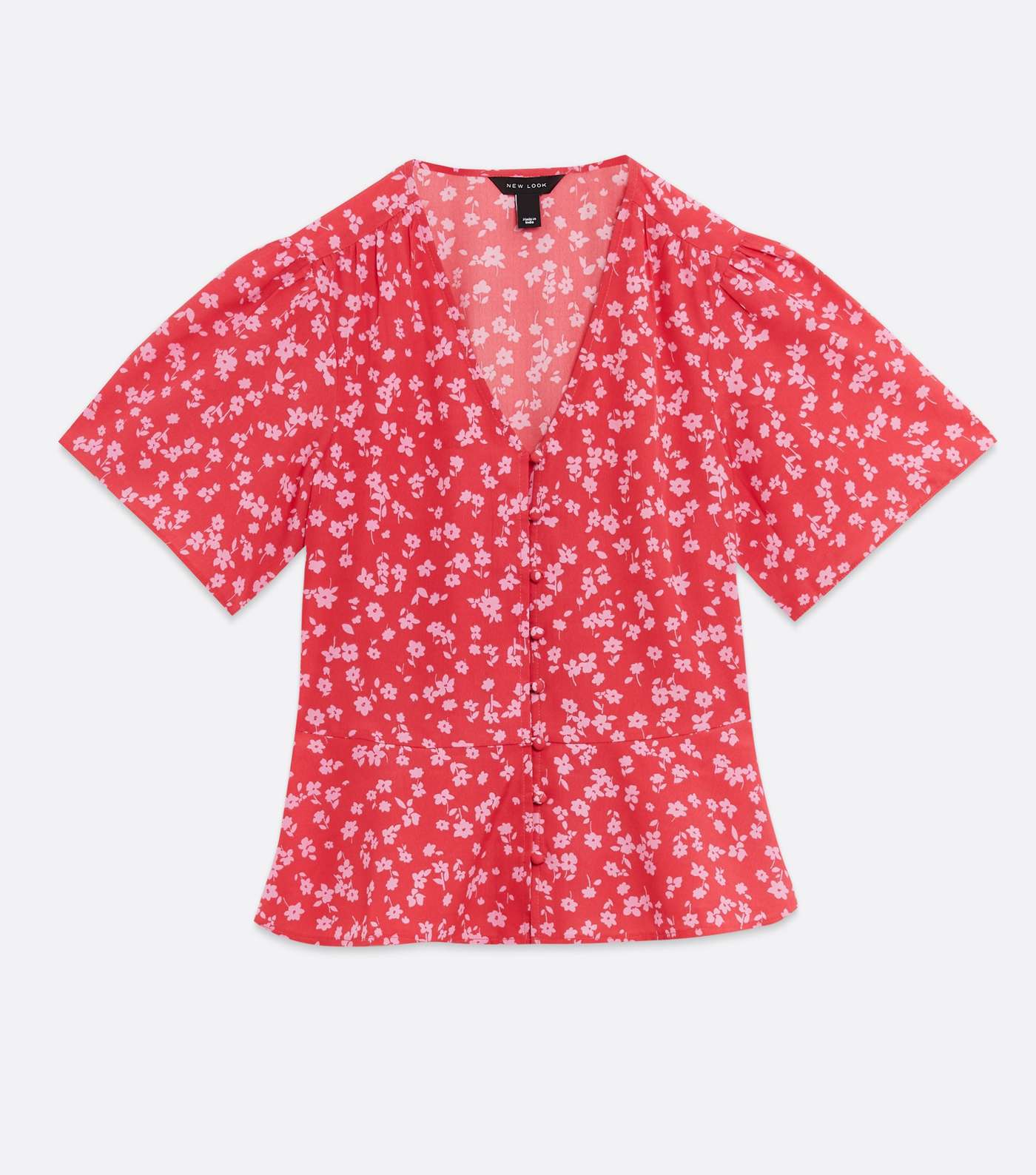 Red Floral Button Peplum Blouse Image 5