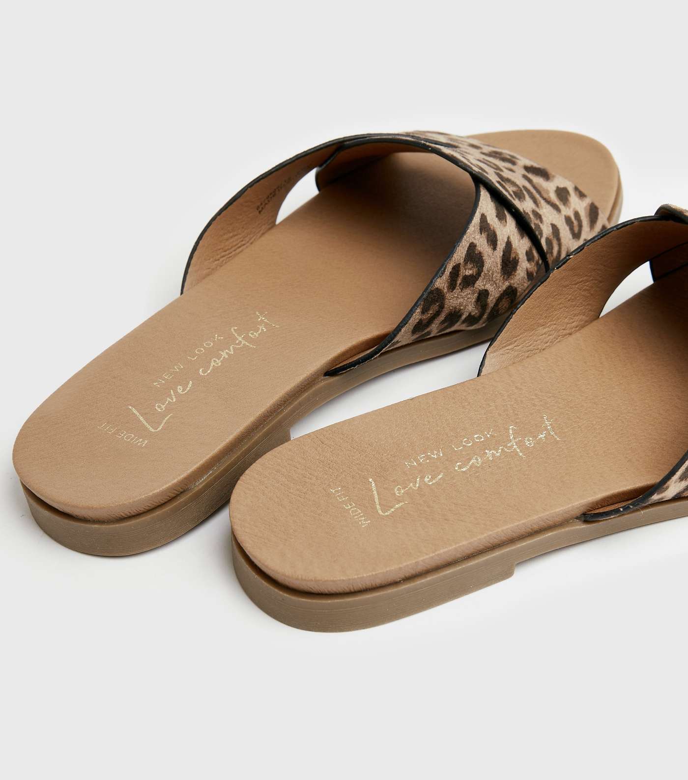 Wide Fit Stone Leopard Print Strap Footbed Sliders Image 3