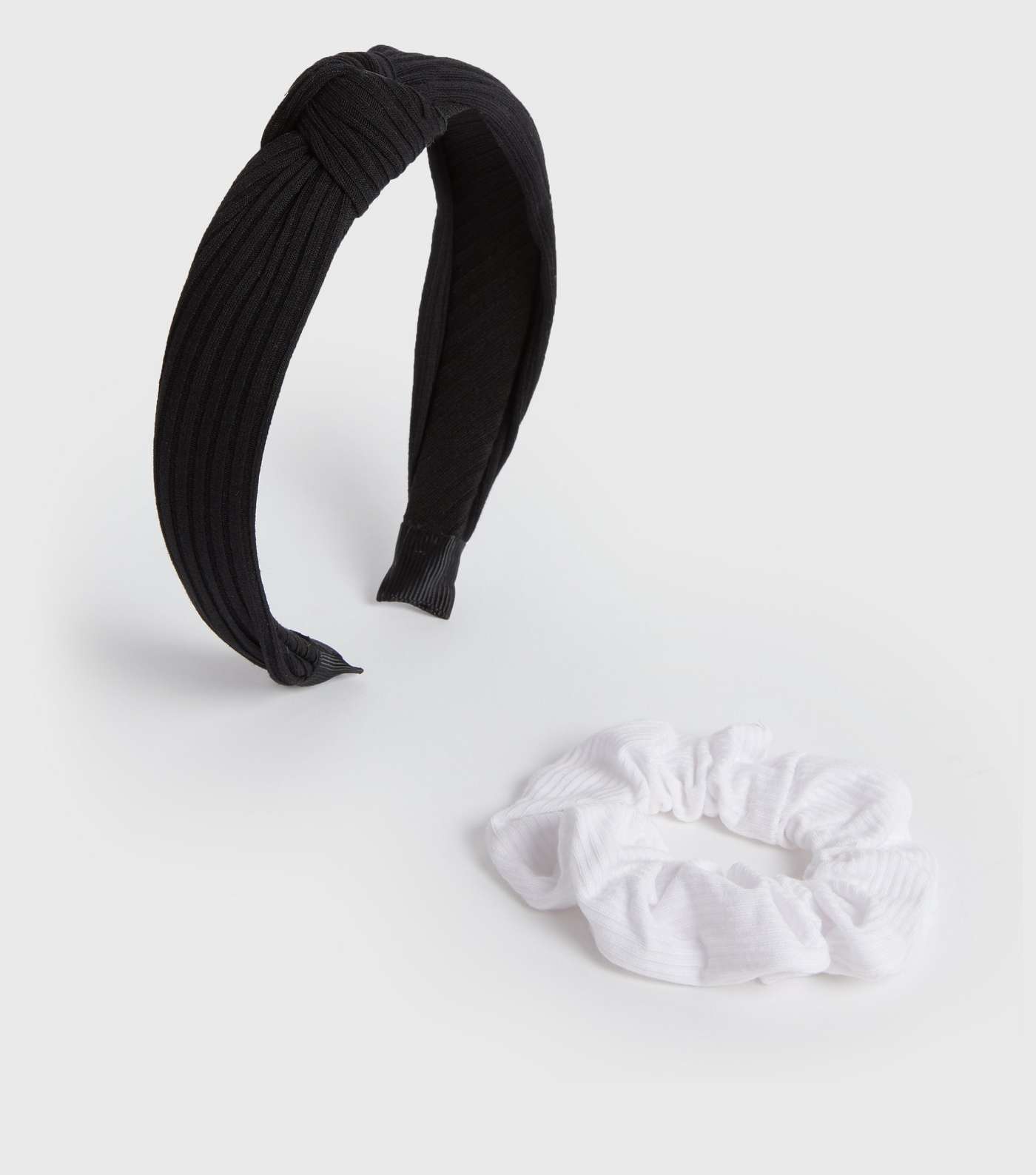 Black and White Ribbed Headband and Scrunchie Set