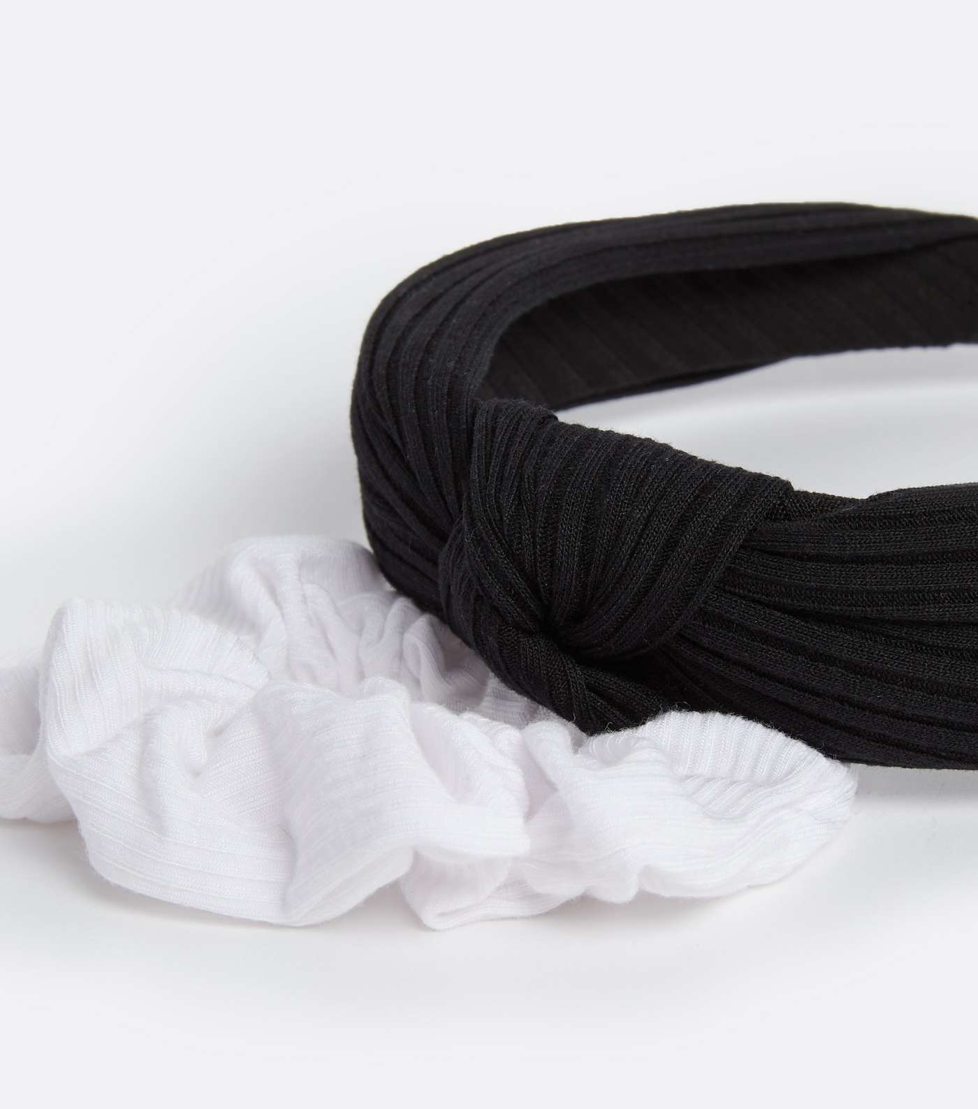 Black and White Ribbed Headband and Scrunchie Set Image 3