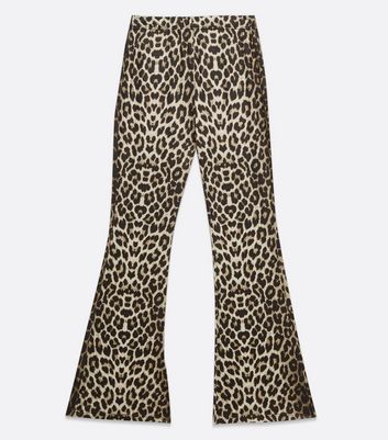 Image of Cameo Rose Brown Leopard Print Flared Trousers New Look