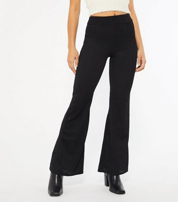 Cameo Rose Black Ribbed Flared Trousers 