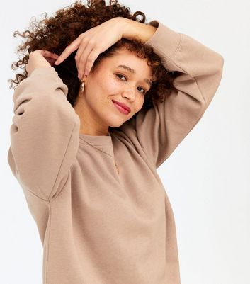 Light Brown Plain Puff Sleeve Sweatshirt New Look