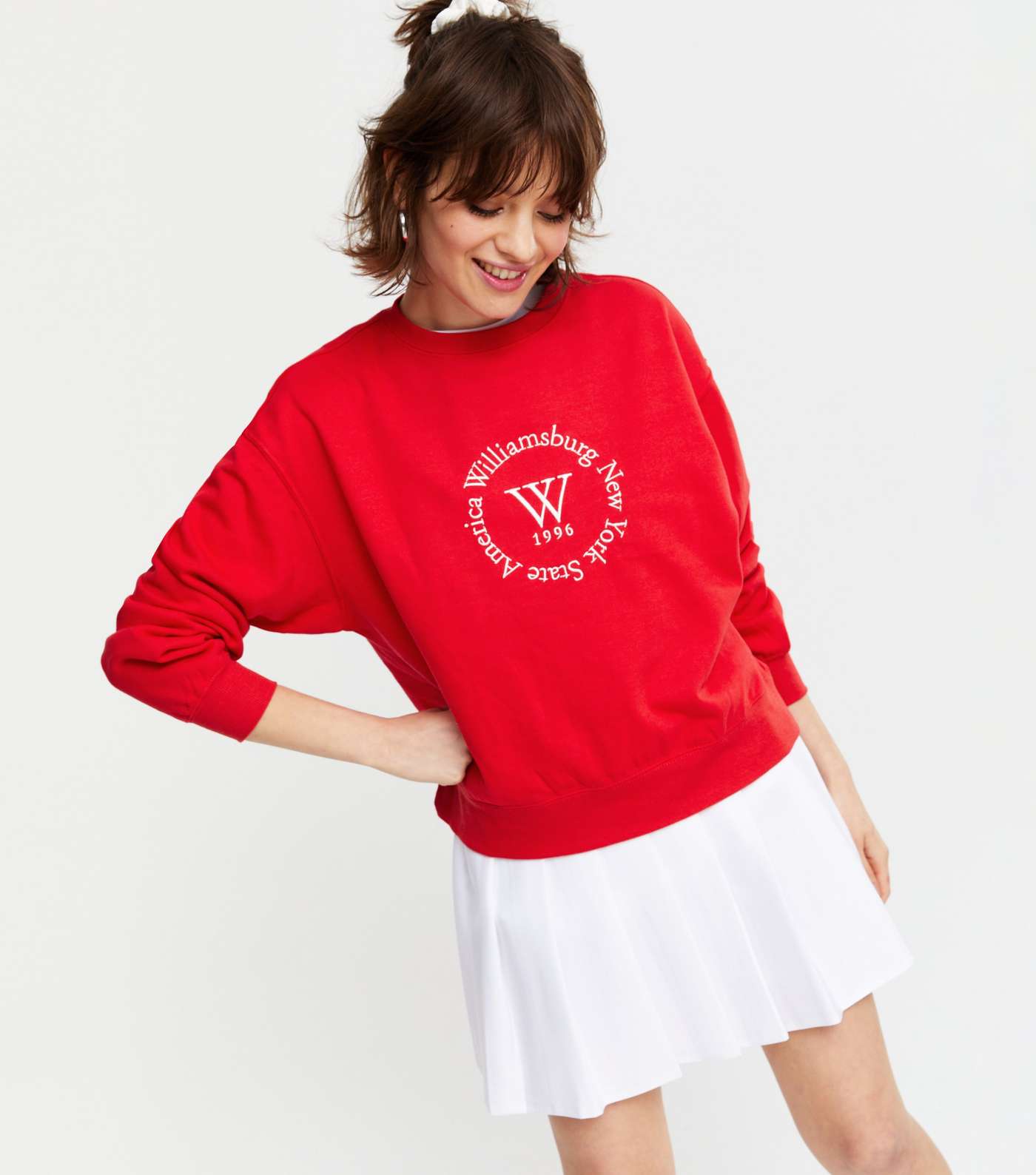 Red Williamsburg New York Varsity Logo Sweatshirt 