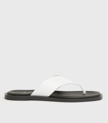 White Leather Flip Flops | New Look
