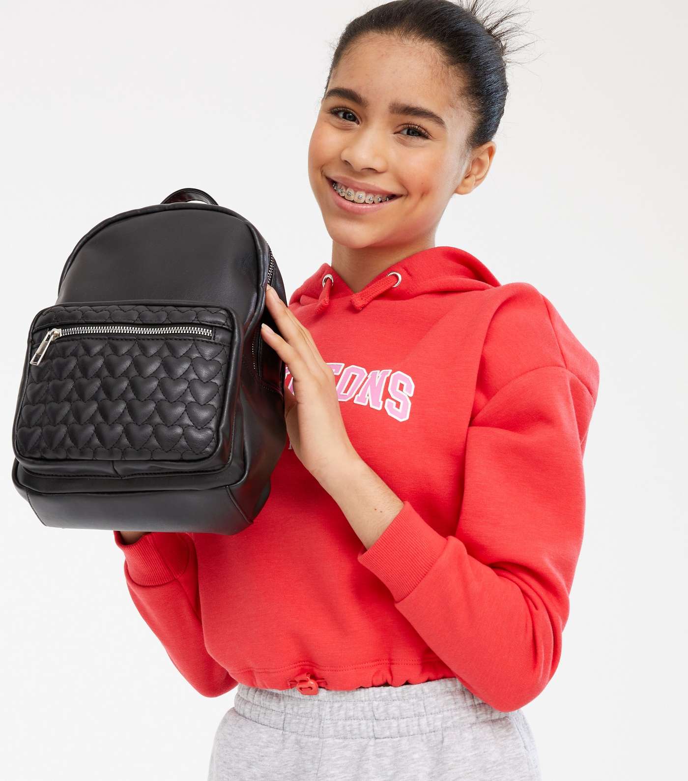 Girls Black Heart Quilted Backpack  Image 2