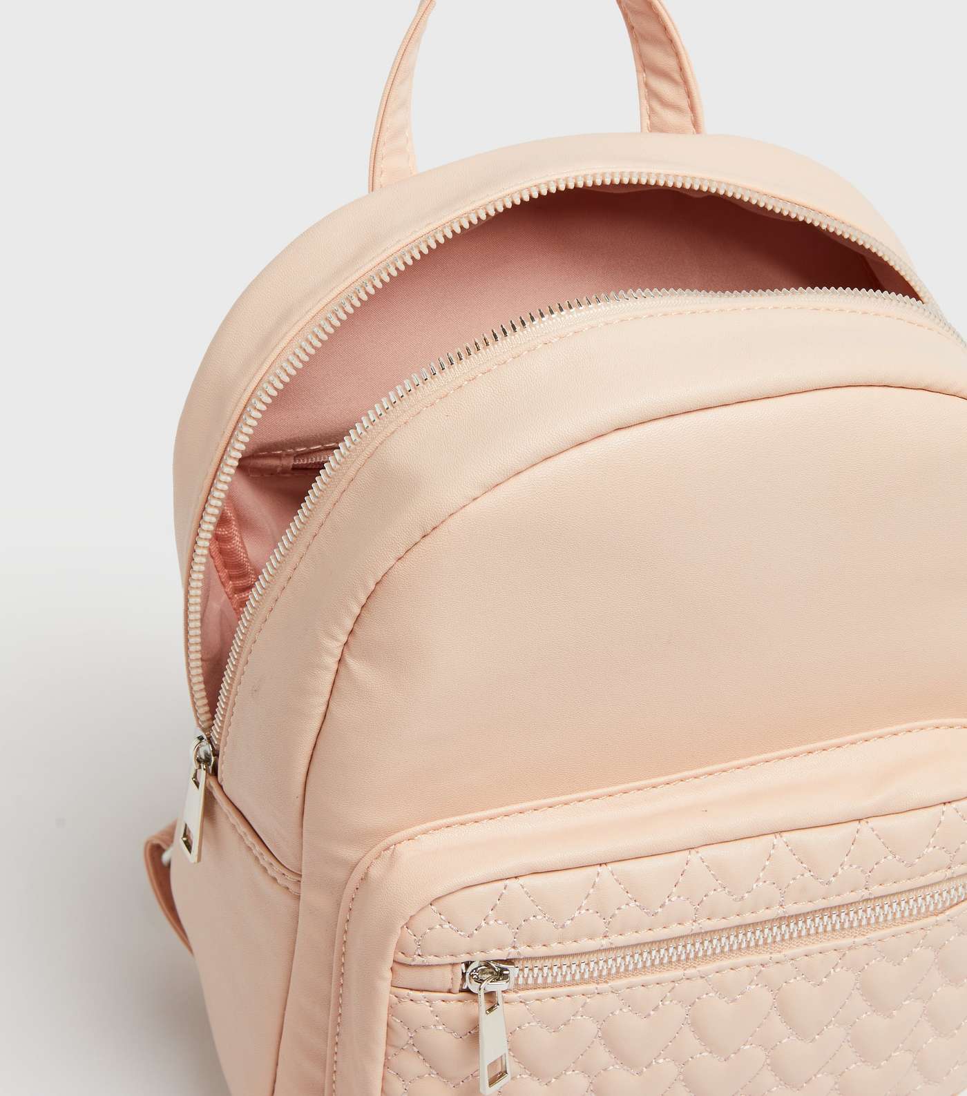 Girls Pale Pink Heart Quilted Backpack  Image 4