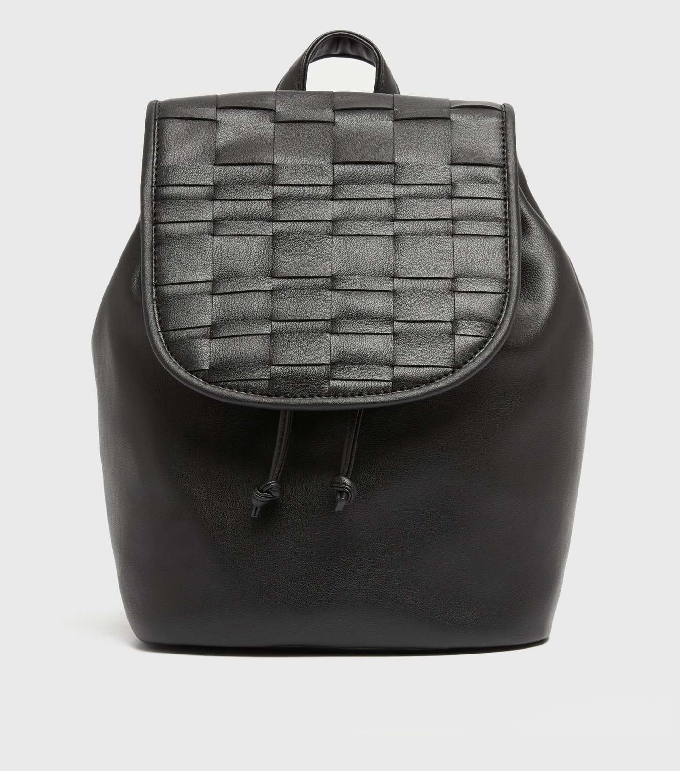Black Leather-Look Woven Panel Backpack 