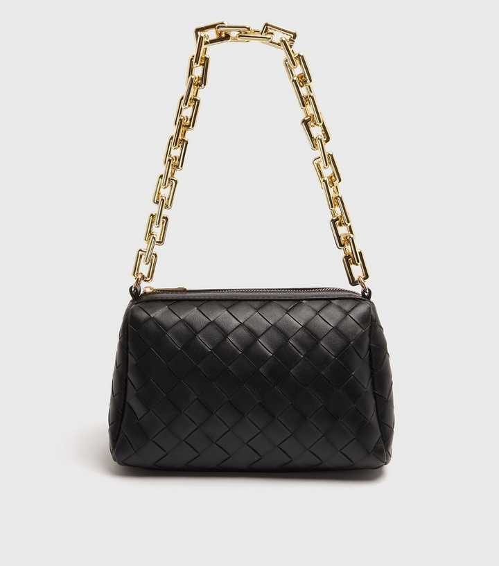 Black Woven Chunky Chain Strap Shoulder Bag