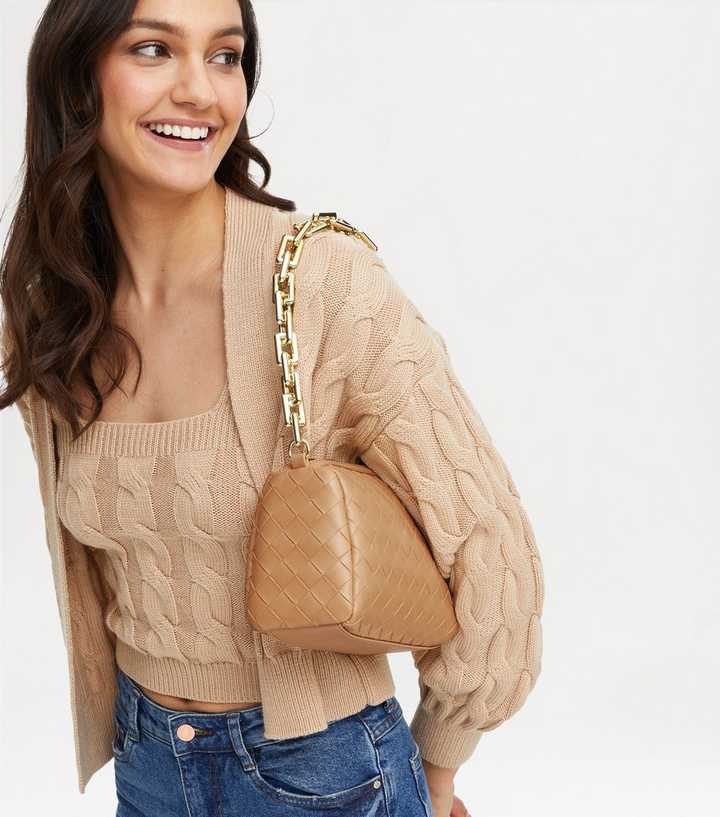 Camel Woven Chunky Chain Strap Shoulder Bag | New Look