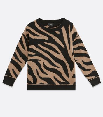 Image of AX Paris Camel Zebra Print Jumper New Look
