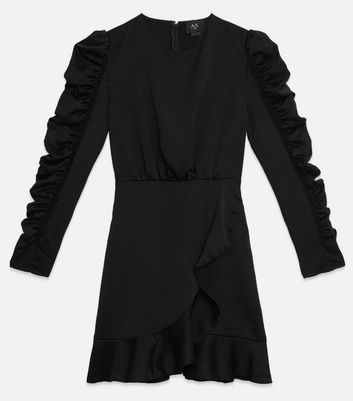 Image of AX Paris Black Ruched Puff Sleeve Ruffle Dress New Look