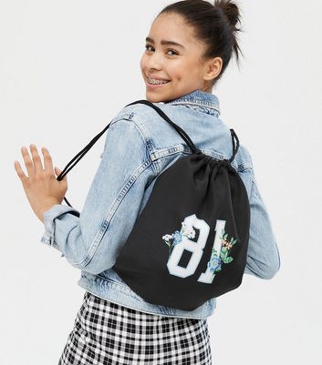 Girls Black 81 Logo Drawstring Bag | New Look