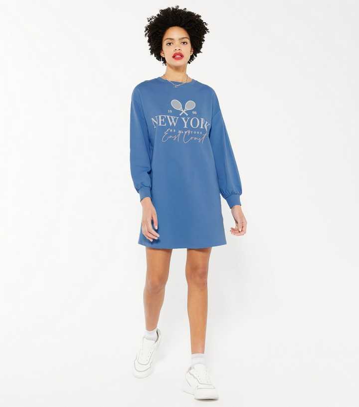 New Look NY slogan sweatshirt dress in blue