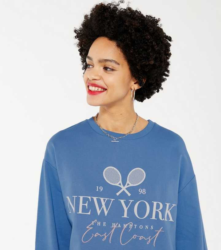 New Look NY slogan sweatshirt dress in blue